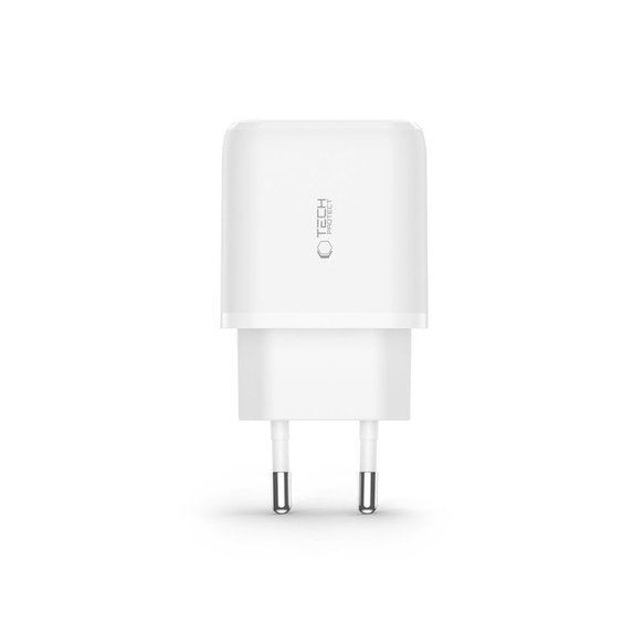 Мрежово зарядно C20W 2-PORT PD 20W / QC3.0 + Lightning Cable, бяла, Tech-Protect