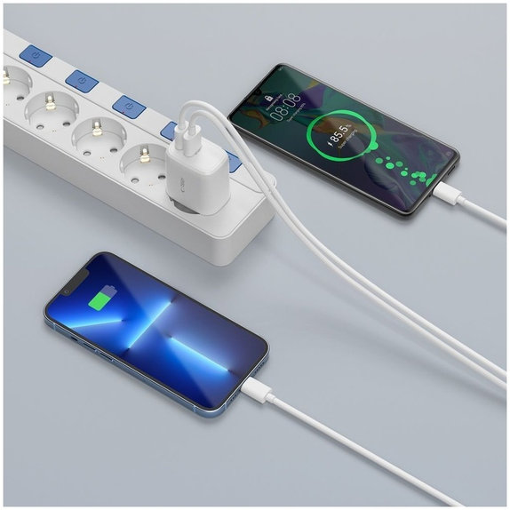 Мрежово зарядно C20W 2-PORT PD 20W / QC3.0 + Lightning Cable, бяла, Tech-Protect
