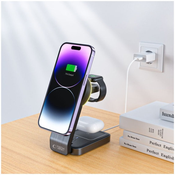 Безжично зарядно QI15W-A28 3IN1 Magnetic MagSafe, черна, Tech-Protect