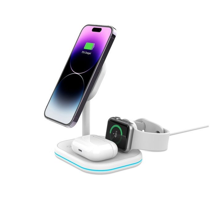 Безжично зарядно QI15W-A27 3IN1 Magnetic MagSafe, бяла, Tech-Protect
