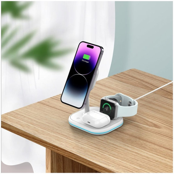 Безжично зарядно QI15W-A27 3IN1 Magnetic MagSafe, бяла, Tech-Protect