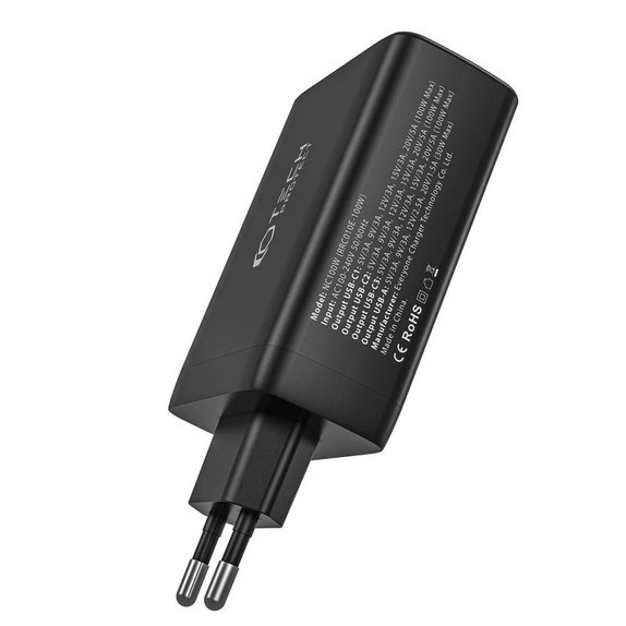 Мрежово зарядно NC100W-GAN 4-PORT PD 100W / QC3.0, бяла, Tech-Protect