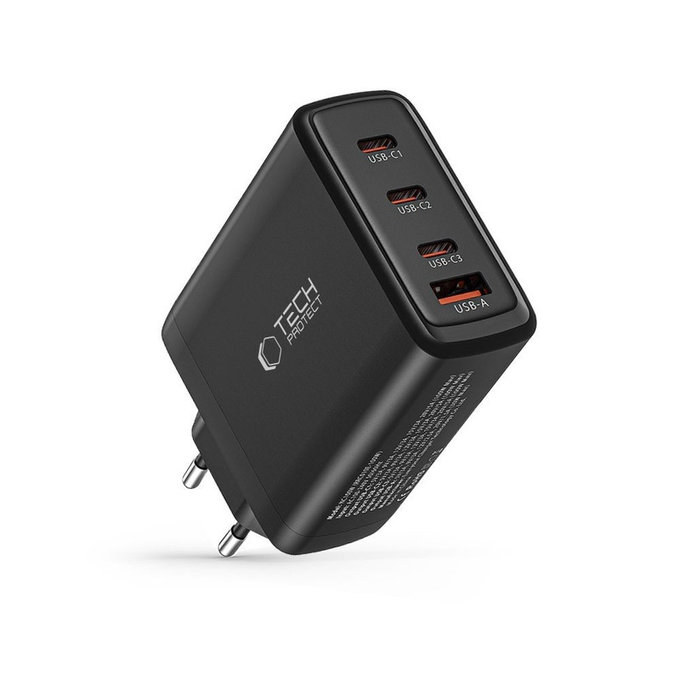 Мрежово зарядно NC100W-GAN 4-PORT PD 100W / QC3.0, черна, Tech-Protect