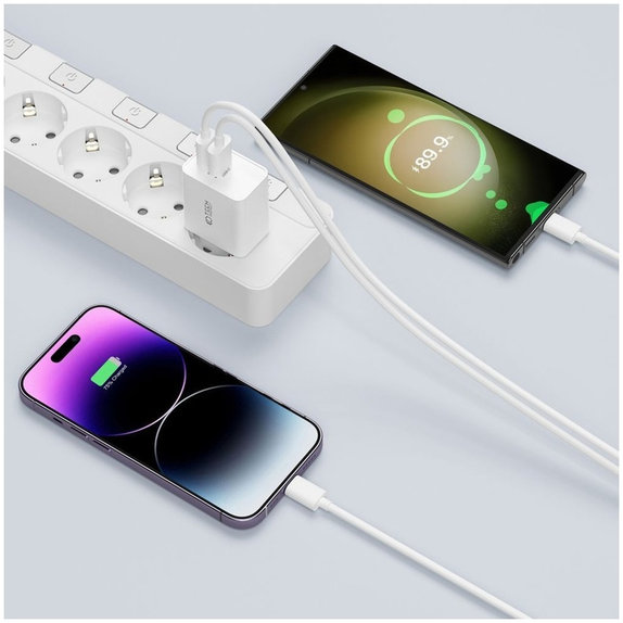 Мрежово зарядно C35W 2-PORT PD 35W, бяла, Tech-Protect