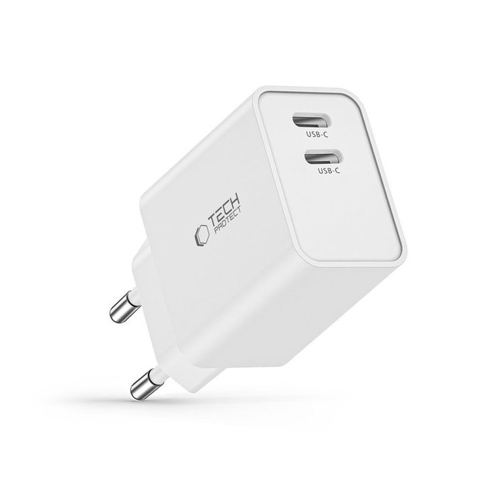 Мрежово зарядно C35W 2-PORT PD 35W, бяла, Tech-Protect