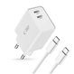 Мрежово зарядно C35W 2-PORT PD 35W + USB-C Cable, бяла, Tech-Protect