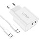 Мрежово зарядно C35W 2-PORT PD 35W + USB-C Cable, бяла, Tech-Protect