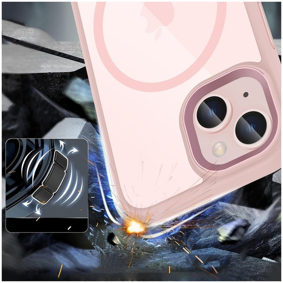 Калъф MagMat MagSafe за iPhone 15, розова/прозрачна, Tech-Protect
