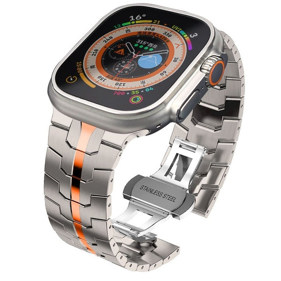 Каишка Stainless Line за Apple Watch 8 / 9 / 10 / 11 / SE / Ultra (44 / 45 / 46 / 49 mm), Titanium/Orange, Tech-Protect