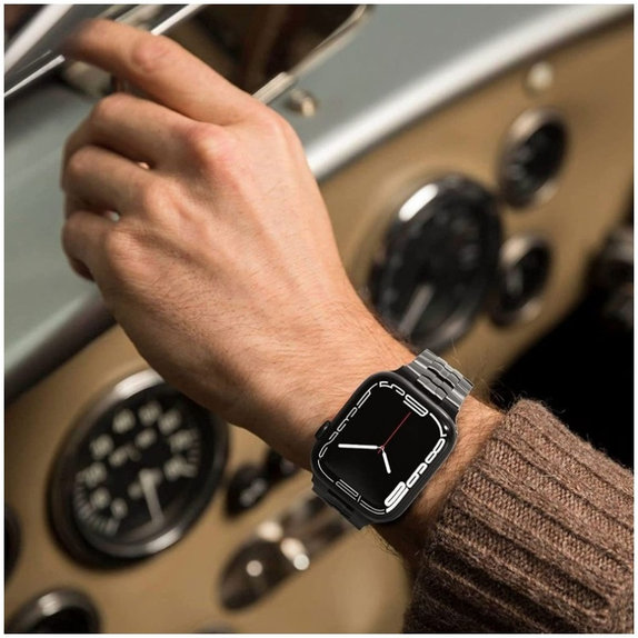 Каишка Stainless Line за Apple Watch 8 / 9 / 10 / 11 / SE / Ultra (44 / 45 / 46 / 49 mm), Titanium/Orange, Tech-Protect