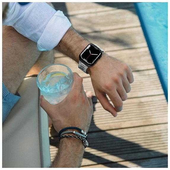 Каишка Stainless Line за Apple Watch 8 / 9 / 10 / 11 / SE / Ultra (44 / 45 / 46 / 49 mm), Titanium/Orange, Tech-Protect