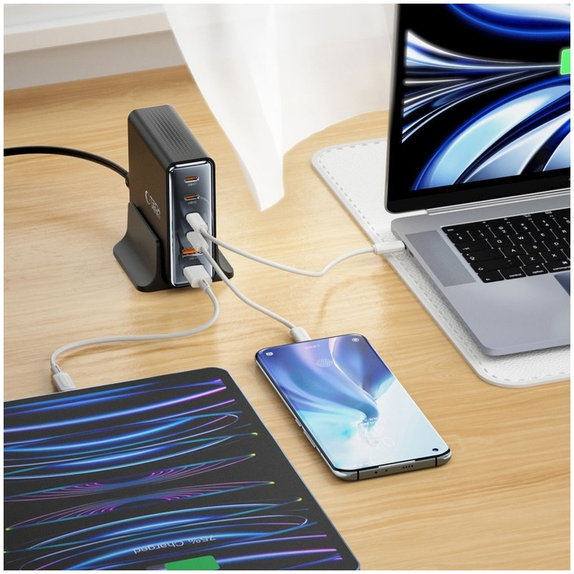 Мрежово зарядно DC80W-GAN 6-PORT PD 80W / QC3.0, черна, Tech-Protect