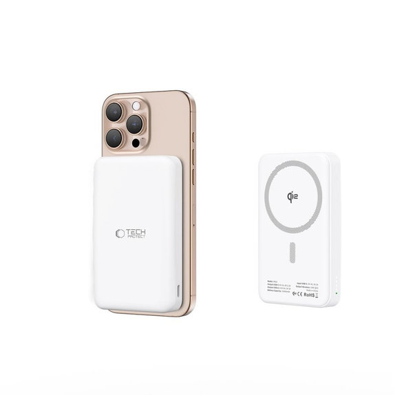 Външна батерия PB24 Lifemag Qi2 MagSafe 10000mAh, бяла, Tech-Protect