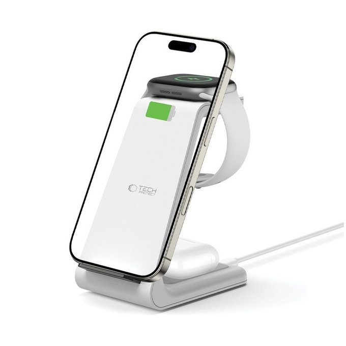 Безжично зарядно QI15W-A36 3IN1 for Apple, бяла, Tech-Protect