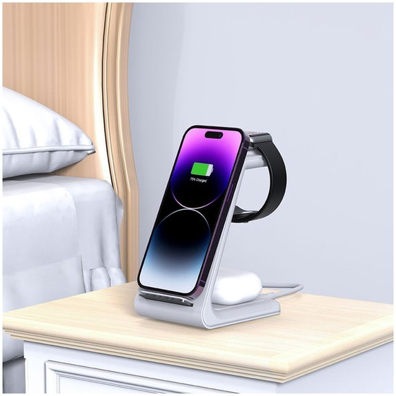 Безжично зарядно QI15W-A36 3IN1 for Apple, бяла, Tech-Protect