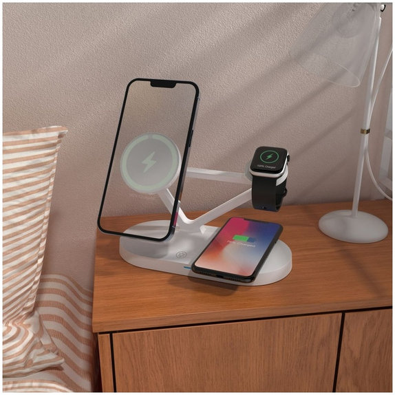 Безжично зарядно QI15W-A41 3IN1 Magnetic MagSafe, бяла, Tech-Protect