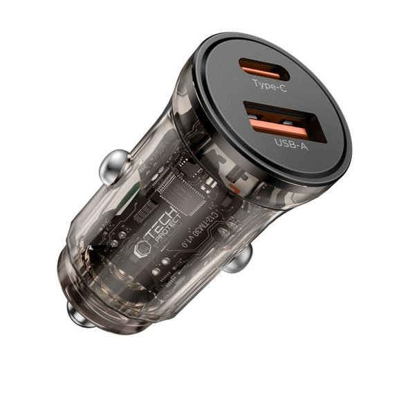 Автомобилно зарядно CC01 2-PORT PD 45W / QC3.0, черна, Tech-Protect