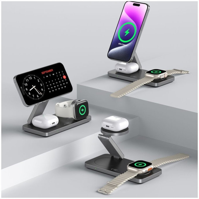 Безжично зарядно QI15W-A47 3IN1 Magnetic MagSafe, черна, Tech-Protect