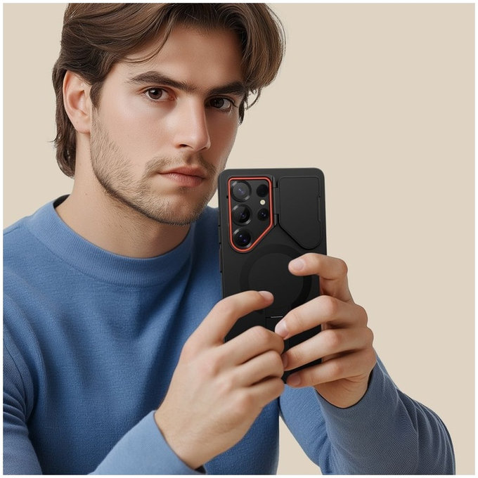 Калъф Kevlar Aura MagSafe за Samsung S25 Ultra, черна/оранжева, Tech-Protect