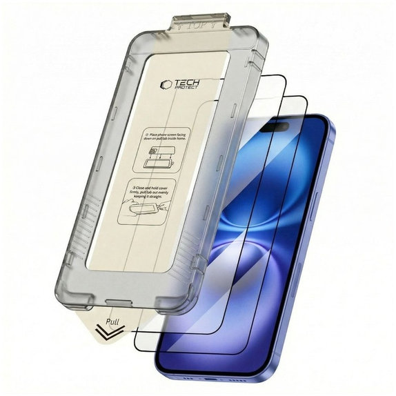 Закалено стъкло Quick Set+ 2-PACK за iPhone 15 / 16, черна, Tech-Protect