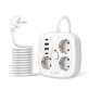 Мрежово зарядно PCS3X4 Power Strip 2 USB & 2 USB-C & 3 Socket 200cm, бяла, Tech-Protect