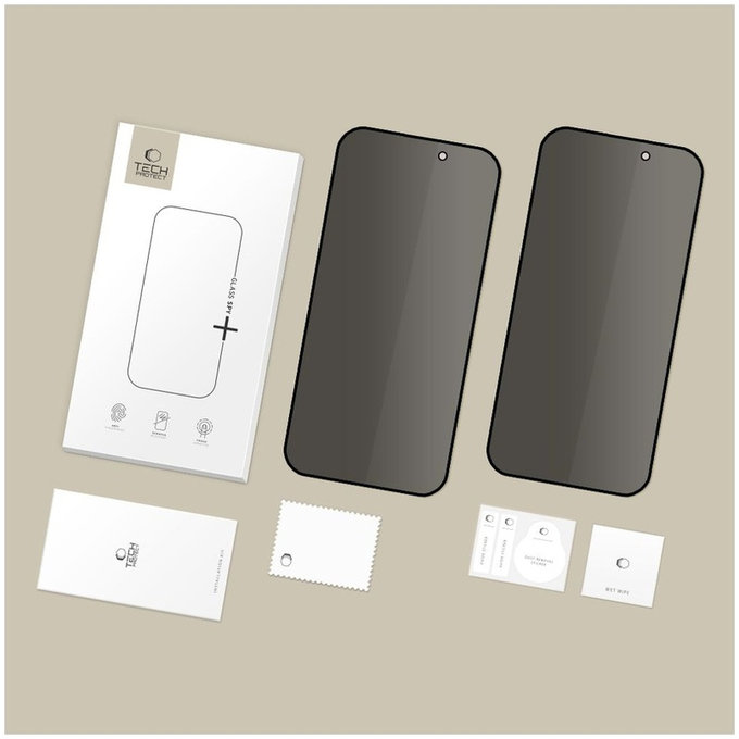 Privacy закалено стъкло Glass Spy+ 2-PACK за iPhone 16 Pro / 17 / 17 Pro, privacy, Tech-Protect