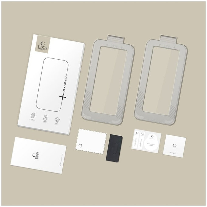Закалено стъкло Quick Set+ 2-PACK за iPhone 17, черна, Tech-Protect