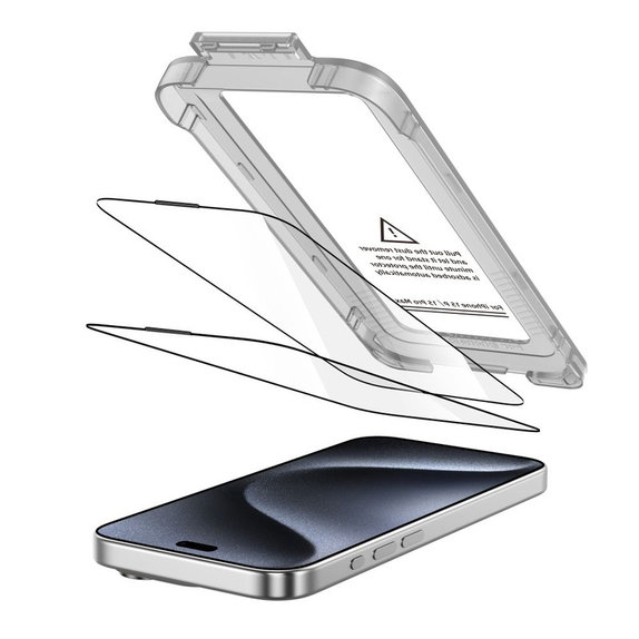 Закалено стъкло Quick Set+ 2-PACK за iPhone 15 Pro, черна, Tech-Protect