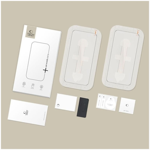 Закалено стъкло Quick Set+ 2-PACK за iPhone 15 Pro, черна, Tech-Protect