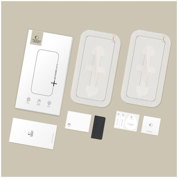 Закалено стъкло Quick Set+ 2-PACK за iPhone 15 Pro, черна, Tech-Protect