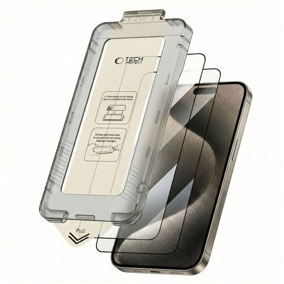 Закалено стъкло Quick Set+ 2-PACK за iPhone 15 Pro, черна, Tech-Protect