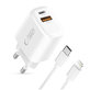 Мрежово зарядно NCA30 2-PORT PD 30W / QC3.0 + Lightning Cable, бяла, Tech-Protect