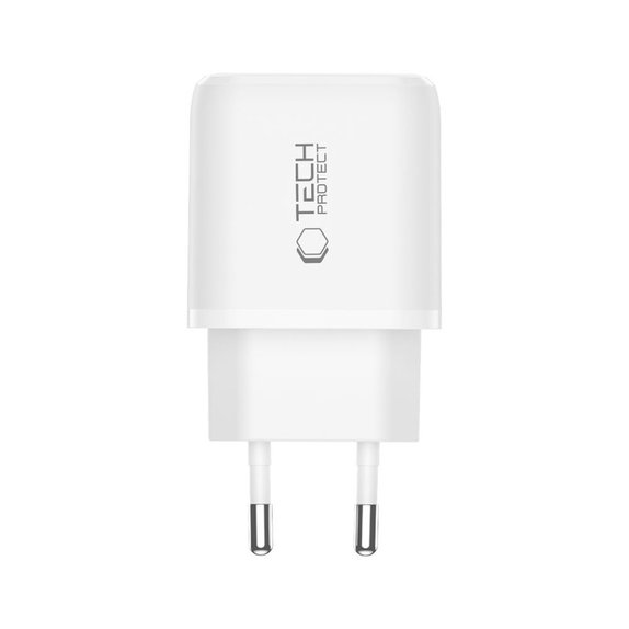 Мрежово зарядно NCA20 2-PORT PD 20W / QC3.0, бяла, Tech-Protect