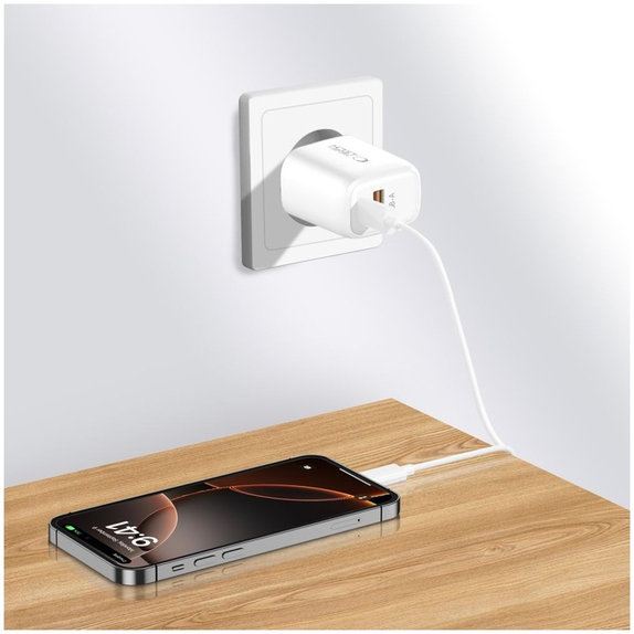 Мрежово зарядно NCA20 2-PORT PD 20W / QC3.0, бяла, Tech-Protect