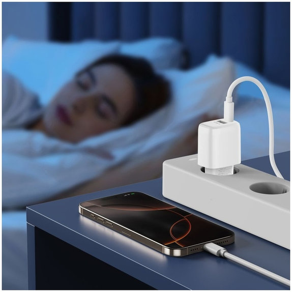 Мрежово зарядно NCA20 2-PORT PD 20W / QC3.0 + USB-C Cable, бяла, Tech-Protect