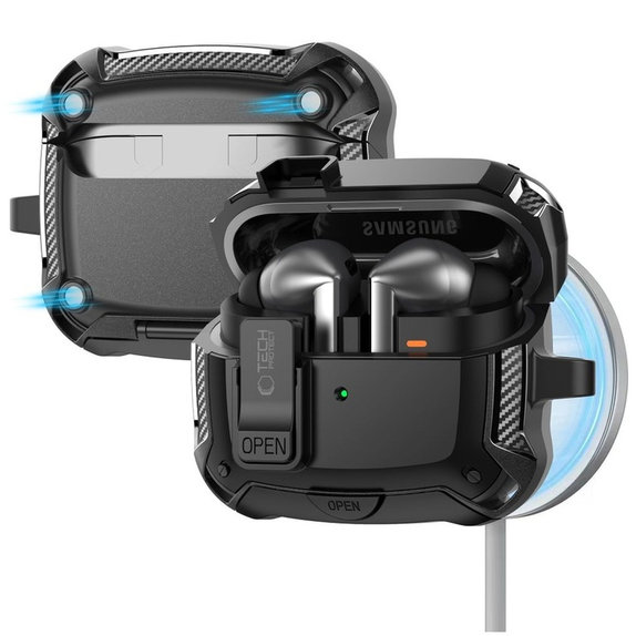 Калъф за слушалки Carbonox MagSafe за Samsung Buds 3 / 3 FE / 3 Pro, черна, Tech-Protect