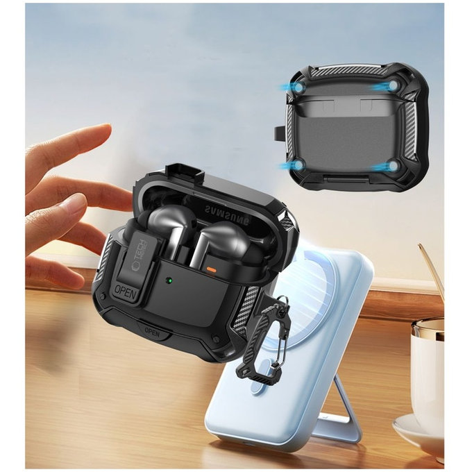 Калъф за слушалки Carbonox MagSafe за Samsung Buds 3 / 3 FE / 3 Pro, черна, Tech-Protect