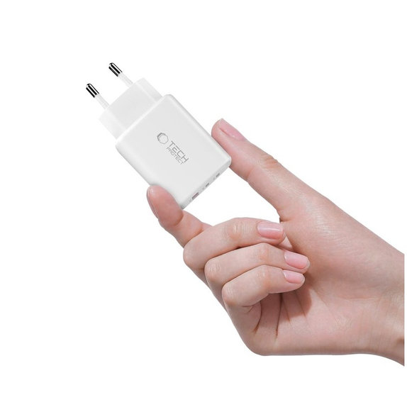 Мрежово зарядно NCA65W-GAN 3-PORT PD 65W / QC3.0, бяла, Tech-Protect