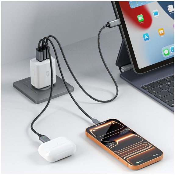 Мрежово зарядно NCA65W-GAN 3-PORT PD 65W / QC3.0, бяла, Tech-Protect