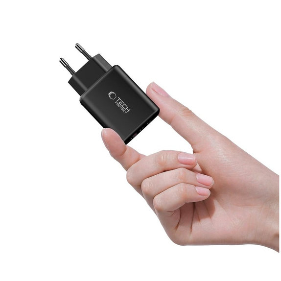 Мрежово зарядно NCA65W-GAN 3-PORT PD 65W / QC3.0, черна, Tech-Protect