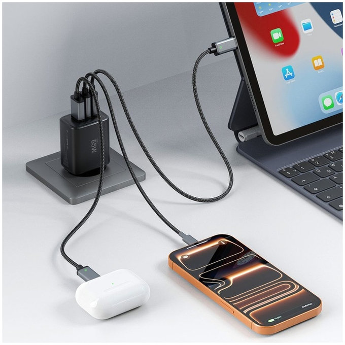 Мрежово зарядно NCA65W-GAN 3-PORT PD 65W / QC3.0, черна, Tech-Protect