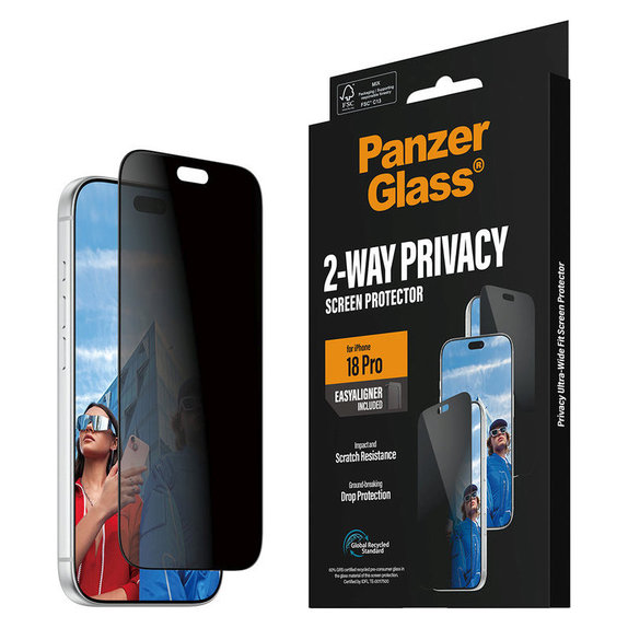 Закалено стъкло UWF 2-Way Privacy с апликатор за iPhone 18 Pro, Черно, PanzerGlass
