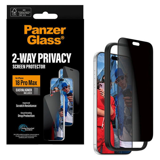Закалено стъкло UWF 2-Way Privacy с апликатор за iPhone 18 Pro Max, Черно, PanzerGlass