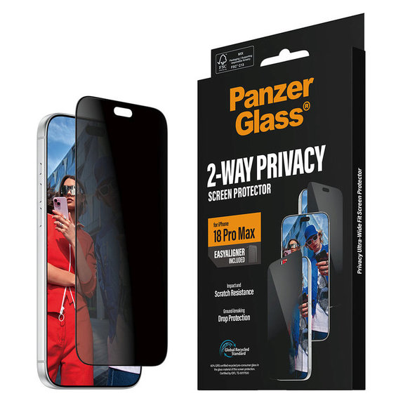 Закалено стъкло UWF 2-Way Privacy с апликатор за iPhone 18 Pro Max, Черно, PanzerGlass