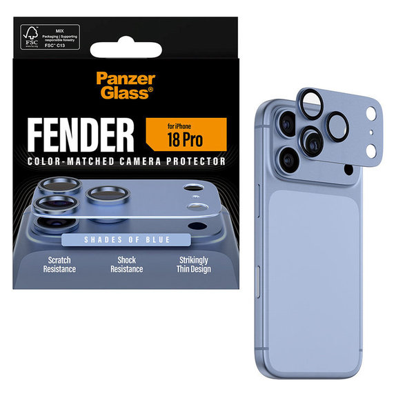 Протектор за обектив на задна камера Fender за iPhone 18 Pro, Italian Blue, PanzerGlass