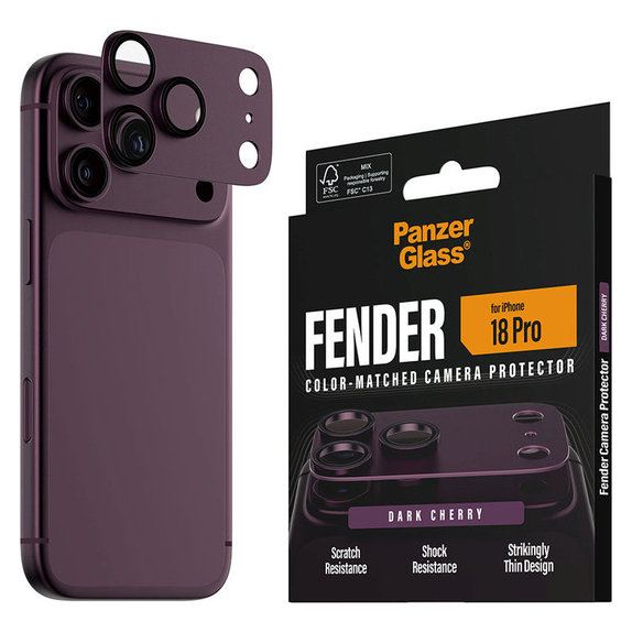 Протектор за обектив на задна камера Fender за iPhone 18 Pro, Dark Cherry, PanzerGlass