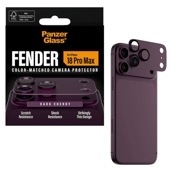 Протектор за обектив на задна камера Fender за iPhone 18 Pro Max, Dark Cherry, PanzerGlass