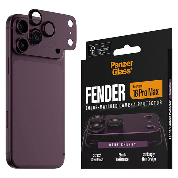 Протектор за обектив на задна камера Fender за iPhone 18 Pro Max, Dark Cherry, PanzerGlass