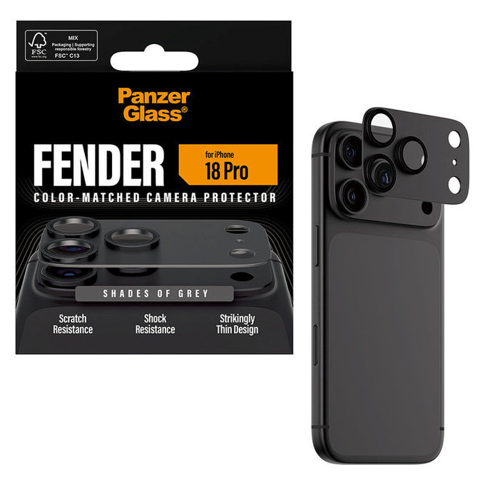Протектор за обектив на задна камера Fender за iPhone 18 Pro, Shades of Grey, PanzerGlass