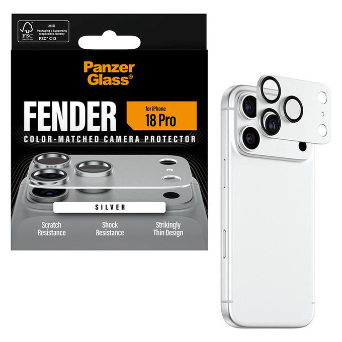 Протектор за обектив на задна камера Fender за iPhone 18 Pro, Сребърен, PanzerGlass